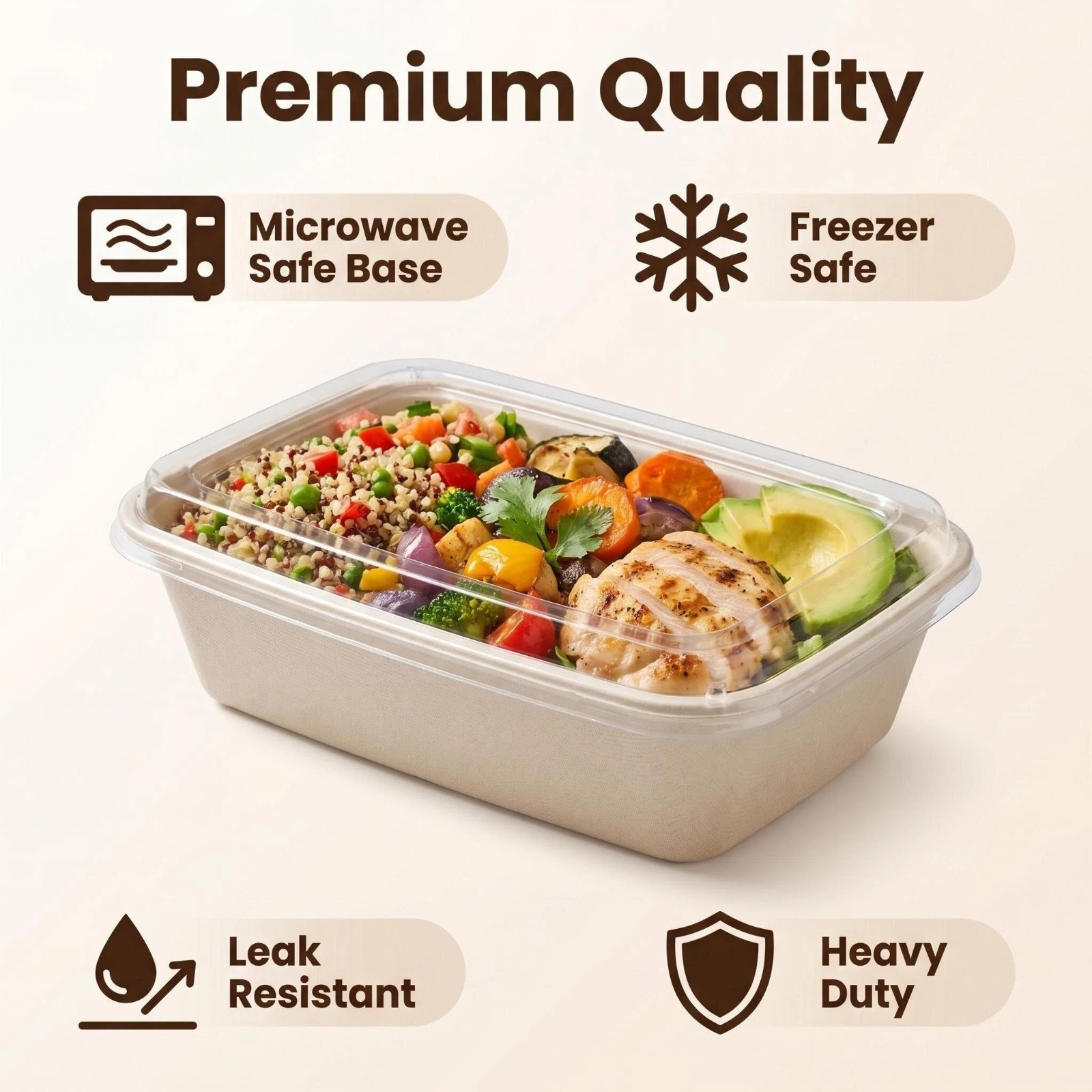50/100sets ST-858G Sugarcane Fiber Take Out Containers Biodegradable Bento Box