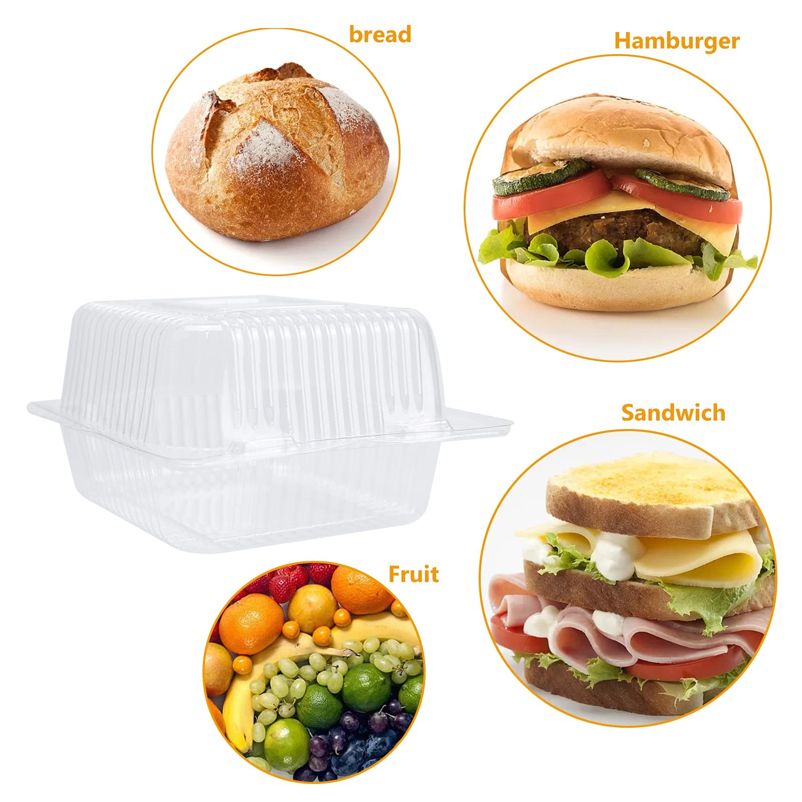 Clear Hinged Plastic Containers with Lids 50PC 5.3×4.7×2.8 Inch