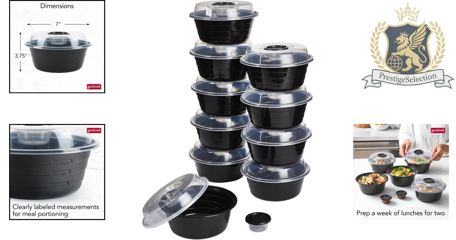 Luxury Meal Prep Bowls Set of 10 – 4-Cup Microwave Containers with Dressing Cups