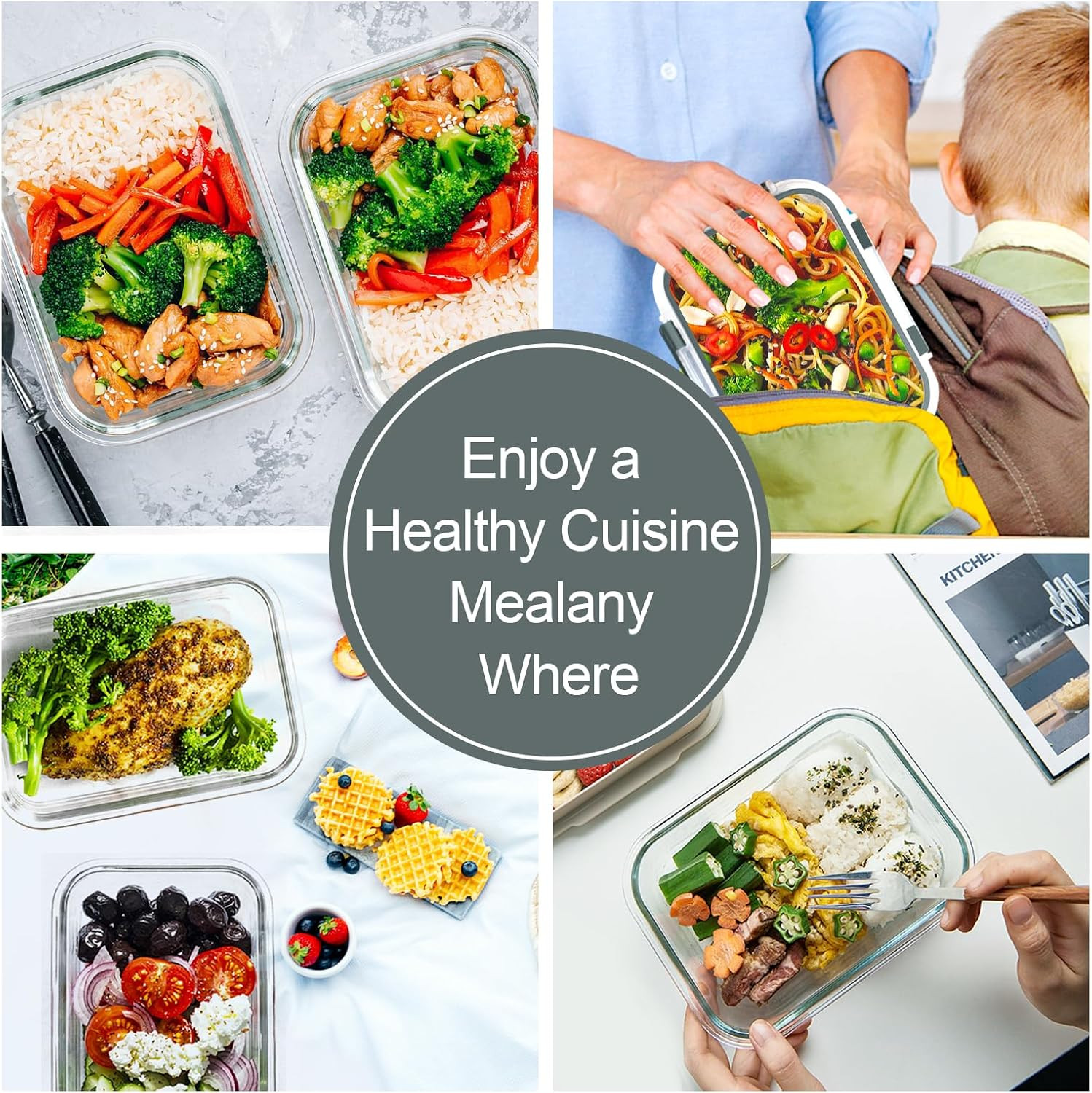 10 Pack 22 OZ Glass Meal Prep Containers, Airtight Glass Lunch Containers Set, G