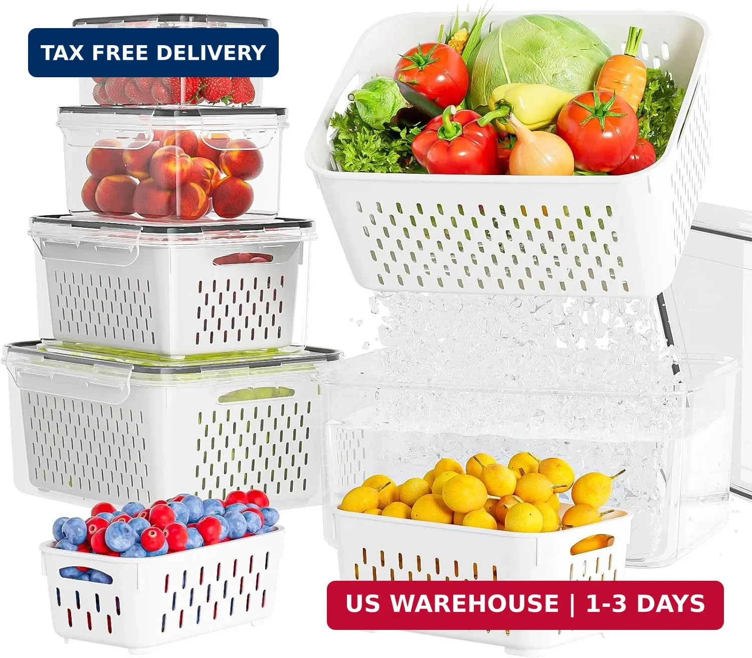 5 Pack Fruit Storage Containers for Fridge with Removable Colanders – Food St
