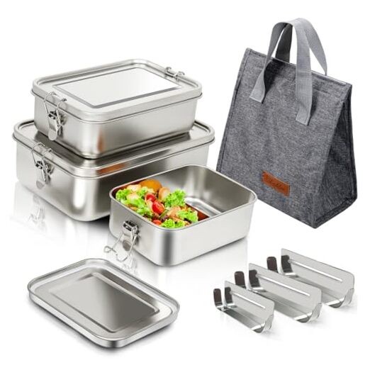 304 Stainless Steel Bento Box – 3 Pack – 2400m + 400ml + 850ml