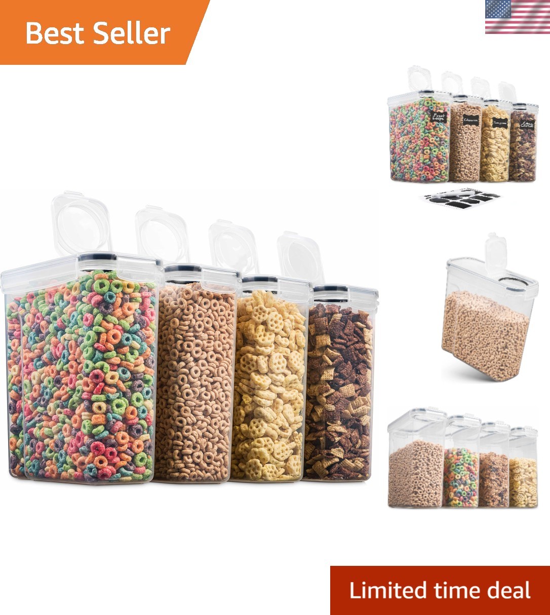 4 Pack BPA-Free Airtight Containers – Keep Dry Goods Fresh & Organized