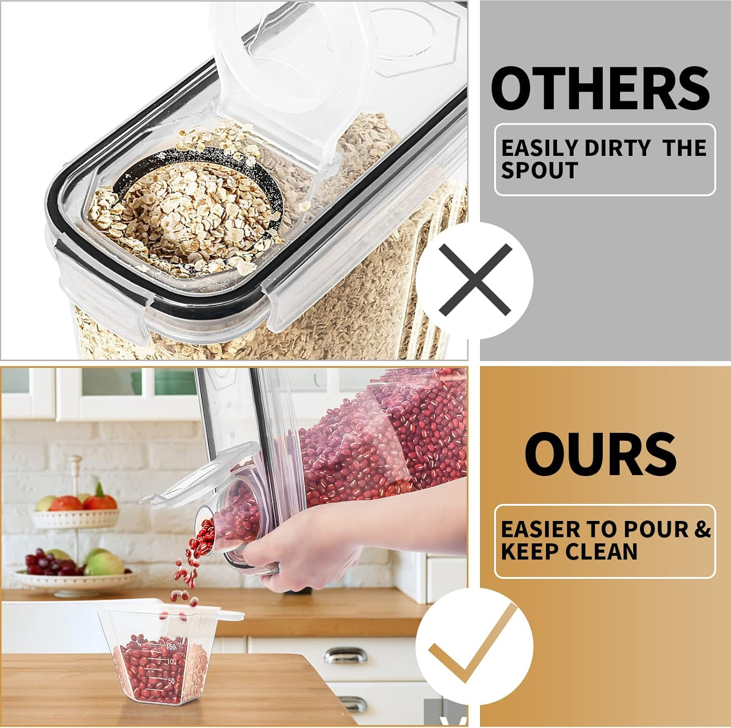 PRAKI Cereal Containers Storage Set (4L,135.2 Oz), 4PCS Airtight Food Storage Co