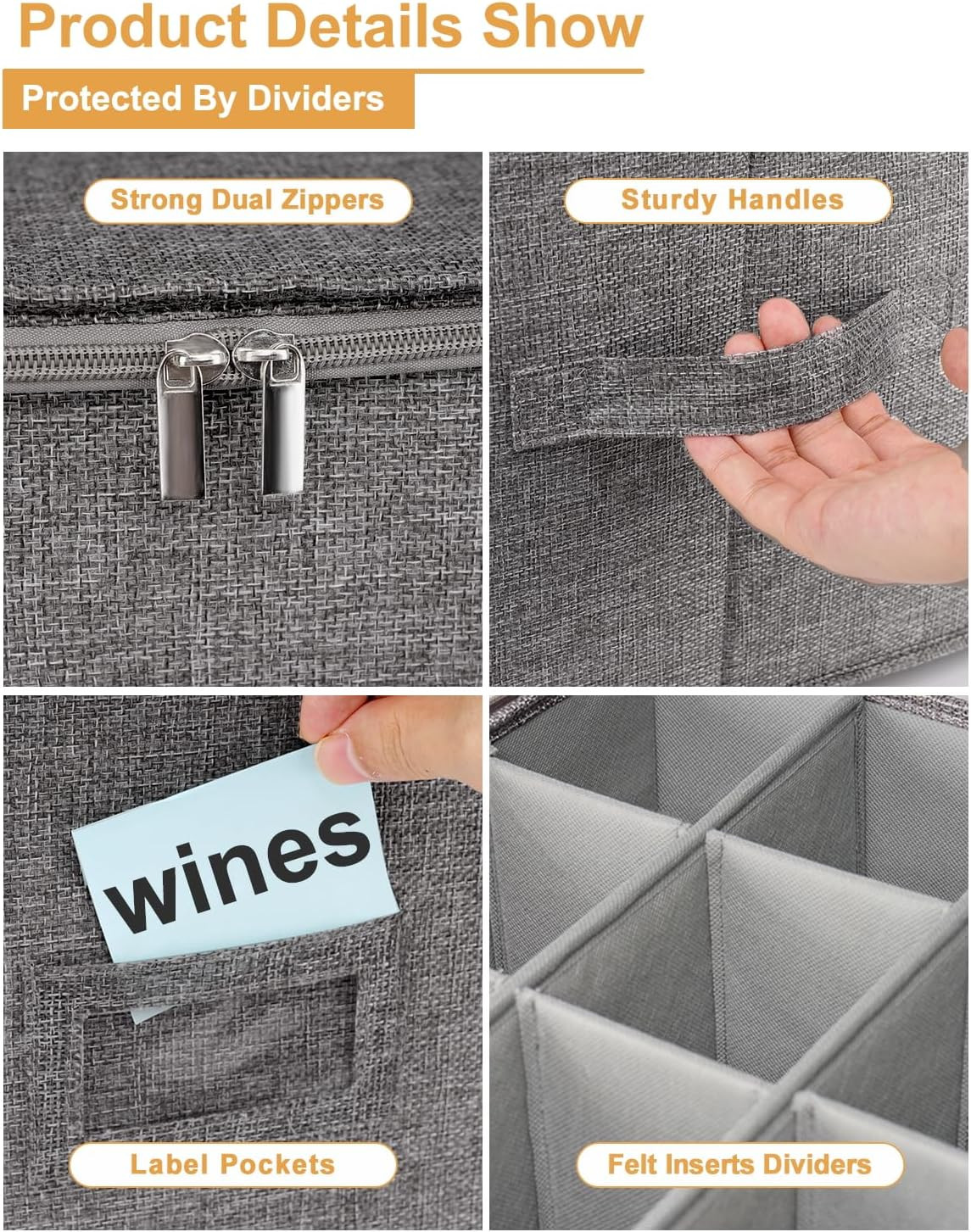 Wine Glass Storage Box, Glassware Storage Containers W/Hard Shell Side Bottom Su