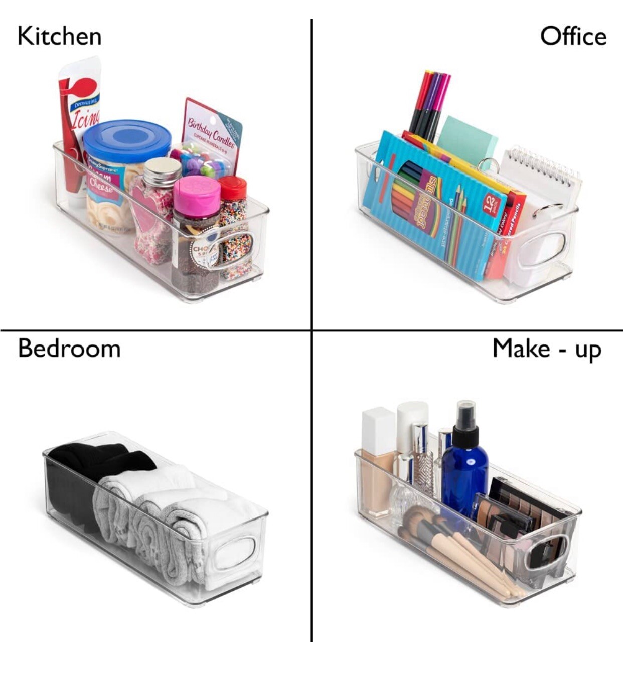 Case Qty 32 Storage Bins Clear Plastic Organizer Container Holders with Handles