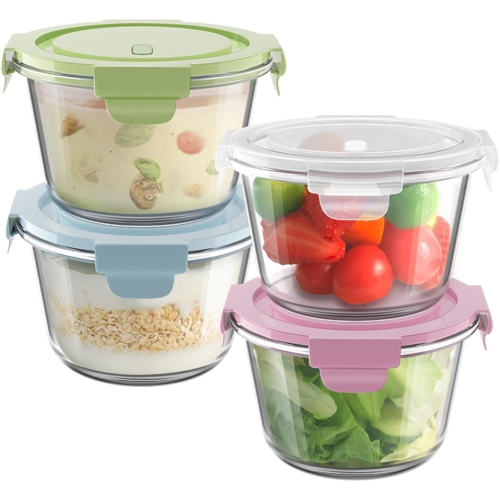 16oz Glass Meal Prep Containers, Airtight 2 Cup Glass Storage Containers with