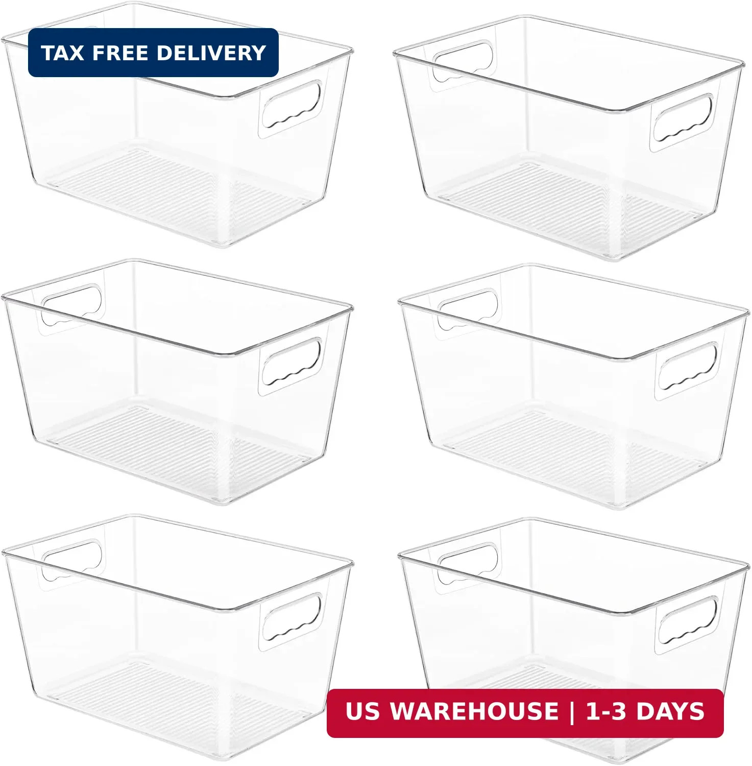 YIHONG 6 Pack Clear Pantry Organizer Bins, Plastic Containers with Handle for Ki
