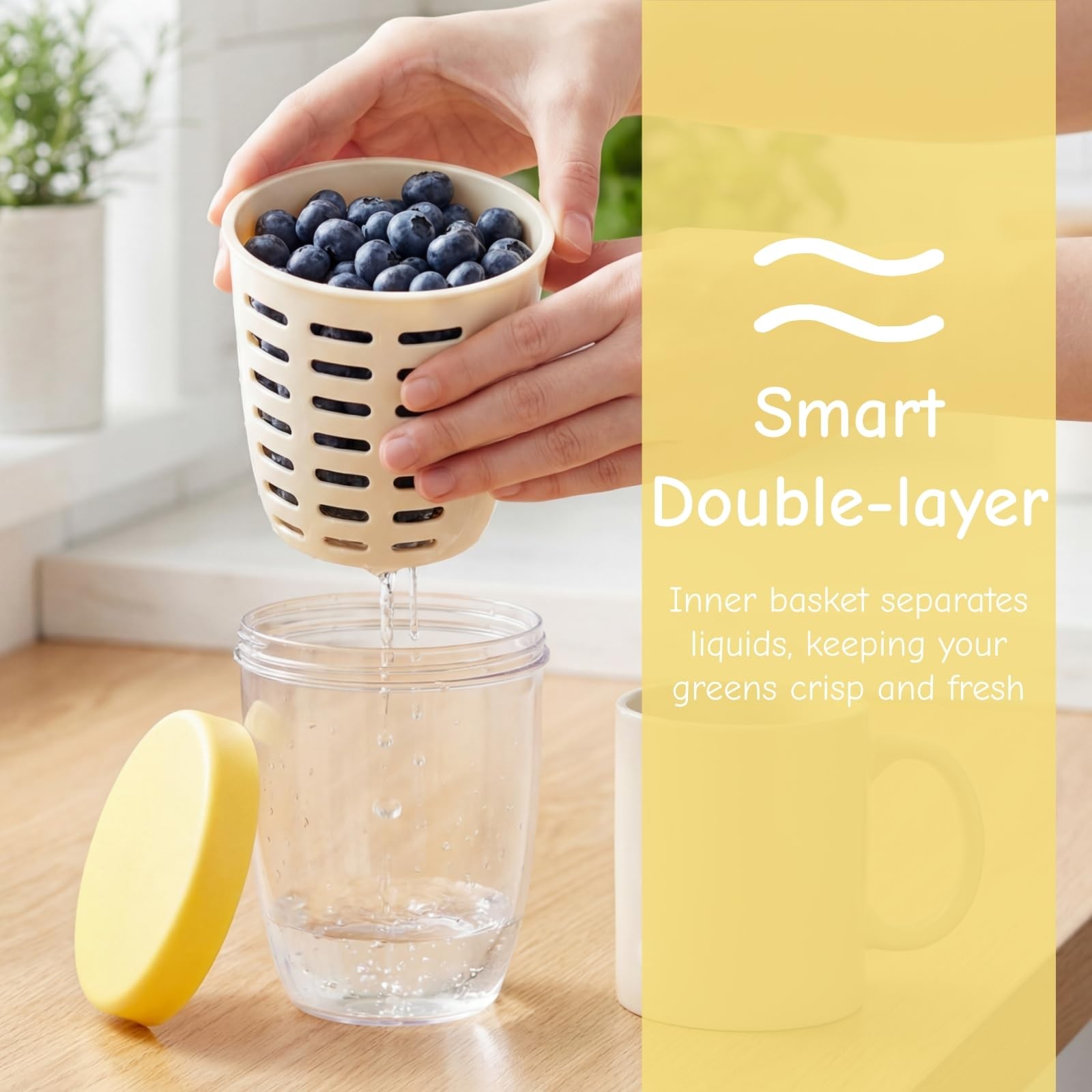 6 Pieces Salad Fruit Storage Cup, 20 Oz Airtight Plastic Fruit Storage Contai…
