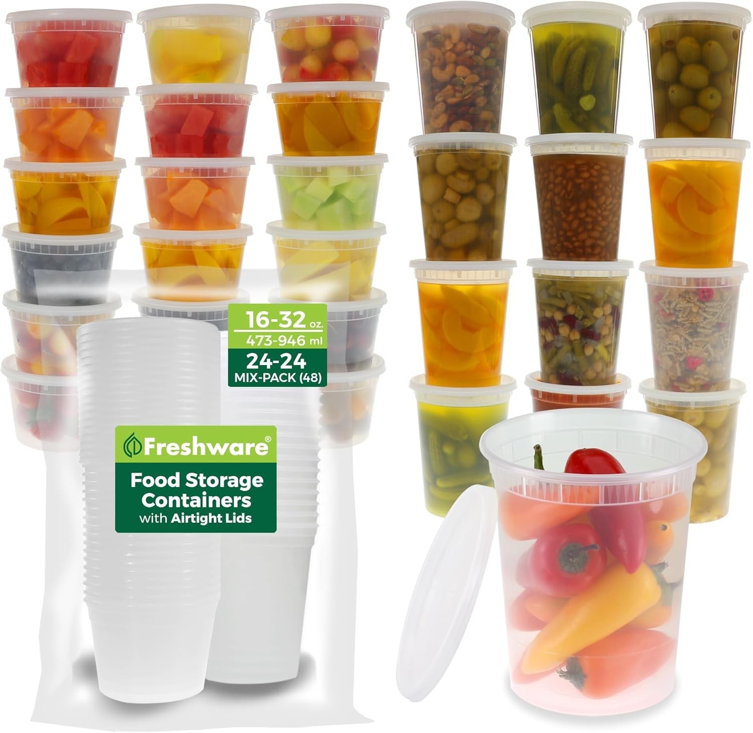 48 Pack of 16 and 32 oz, 24 sets each size Food Storage Containers with Lids,…