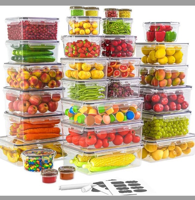 60PC Food Storage Containers Pantry & Kitchen Plastic Containers Organization