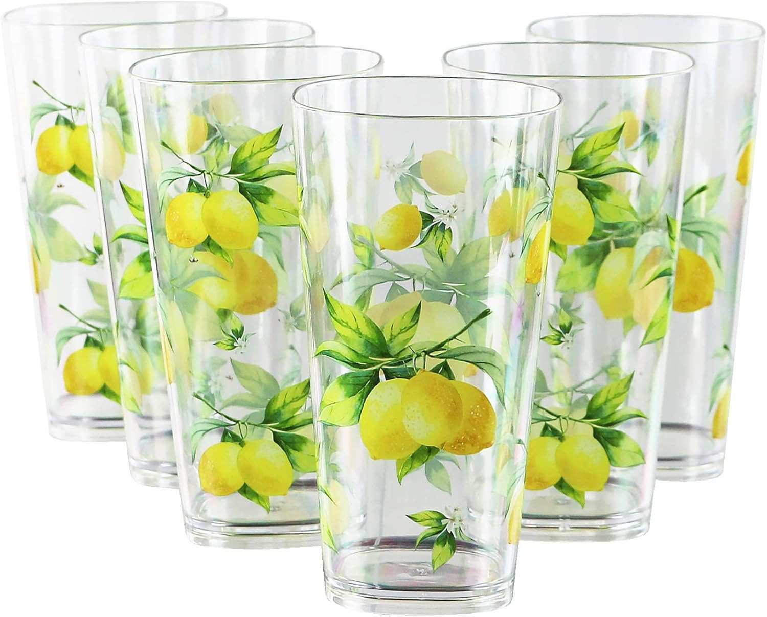 Calypso Basics Fresh Lemons by , 19Oz Acrylic Ice Tea Drinkware, Set of 6, White