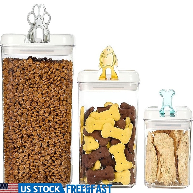Airtight Pet Food Canister Set Nesting Containers W/ Easy Flip Handles Labels