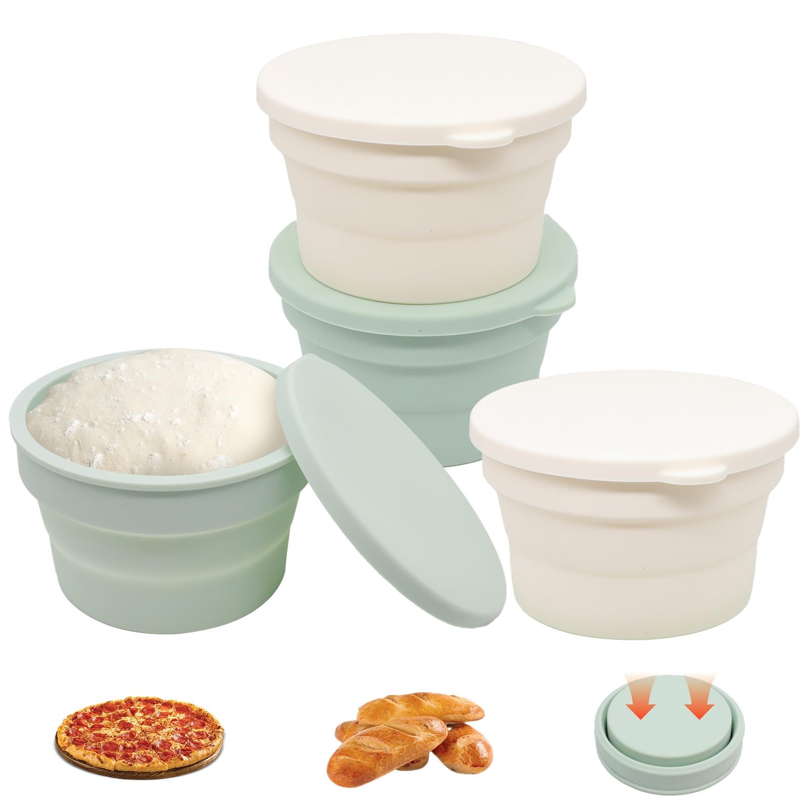 4PCS Pizza Dough Proofing Box – Stackable Silicone Pizza Storage Containers w…