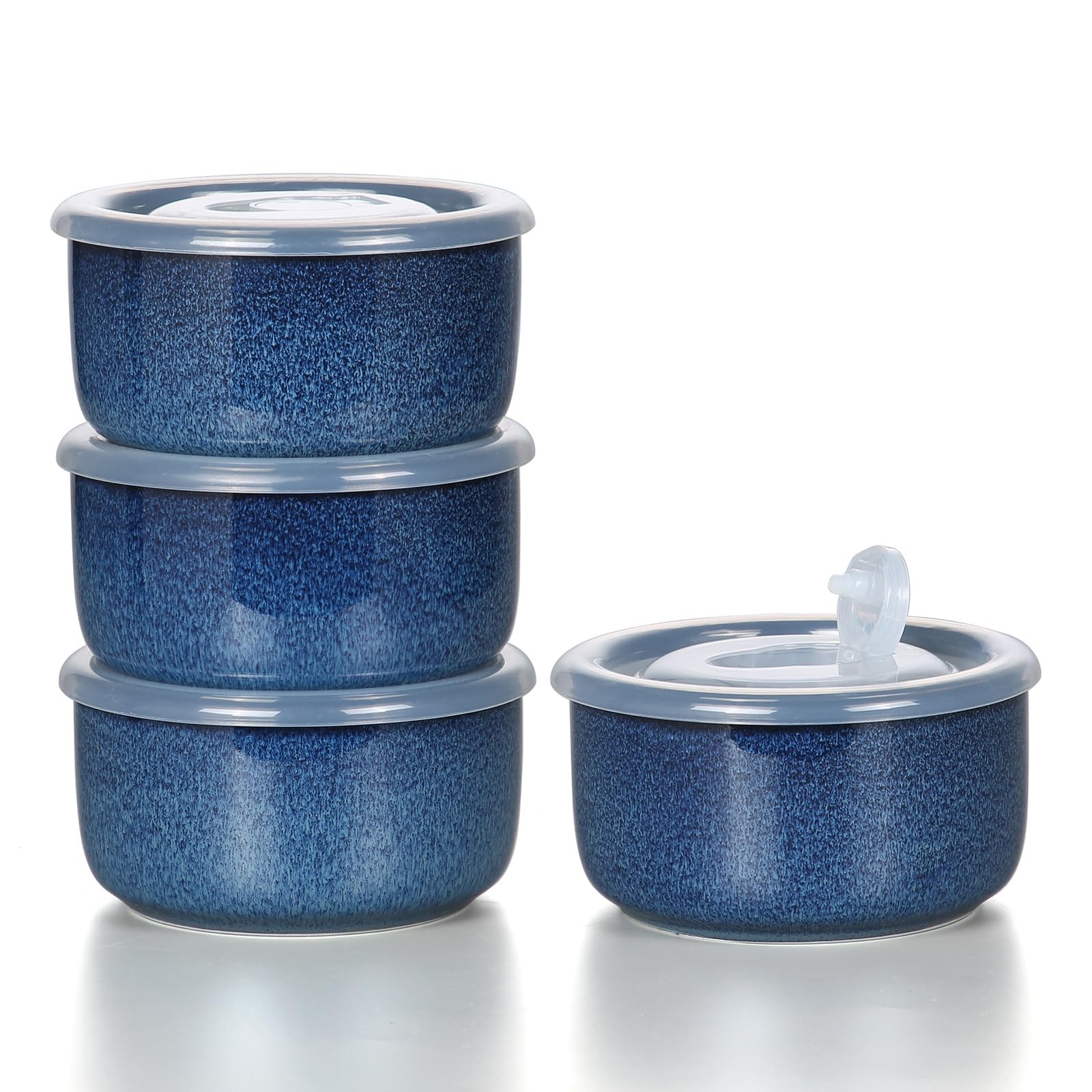 Ceramic Bowls Set with Lids: Set of 4 Microwave Safe Bowls for Soup Meal Prep…