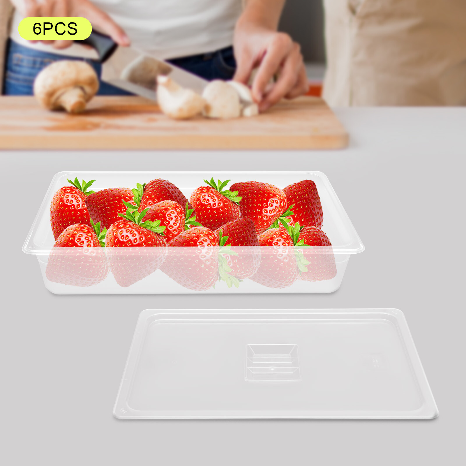 6pcs Commercial Buffet Food Storage Pan Container with Lid For Hotel Restuarants