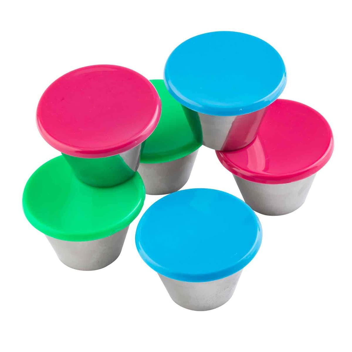 5 Oz Round Stainless Steel Ramekins Pack Of 6 With Assorted Color Lids