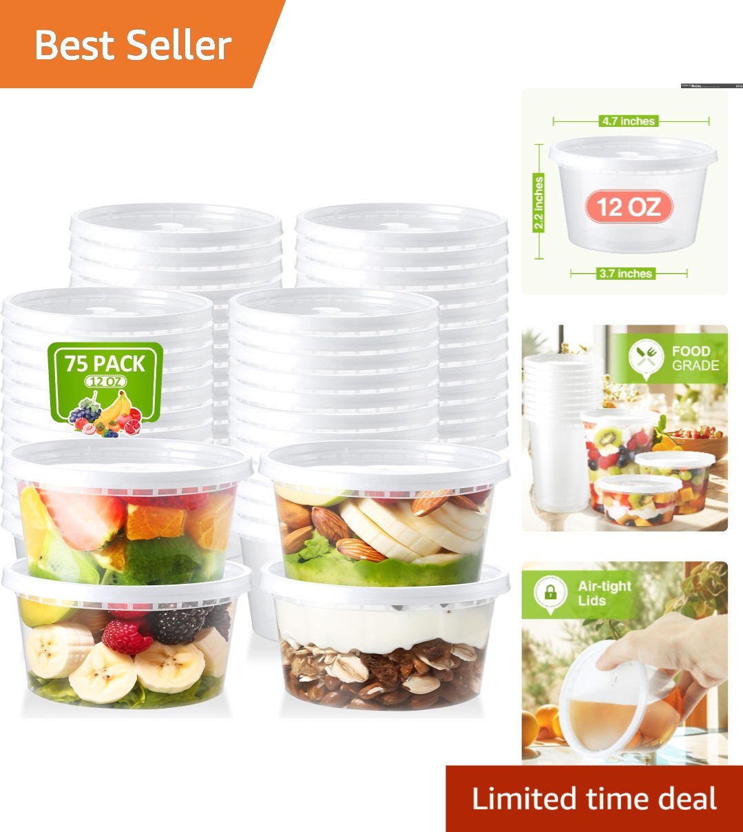 75 Set of 12oz Reusable Food Storage Containers – Ideal for Meal Prep & Snacks