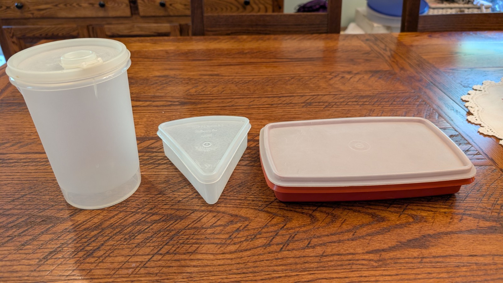 Vintage 3 Tupperware Pie Slice Keeper Store & Pour Quart Orange Rectangle Keeper