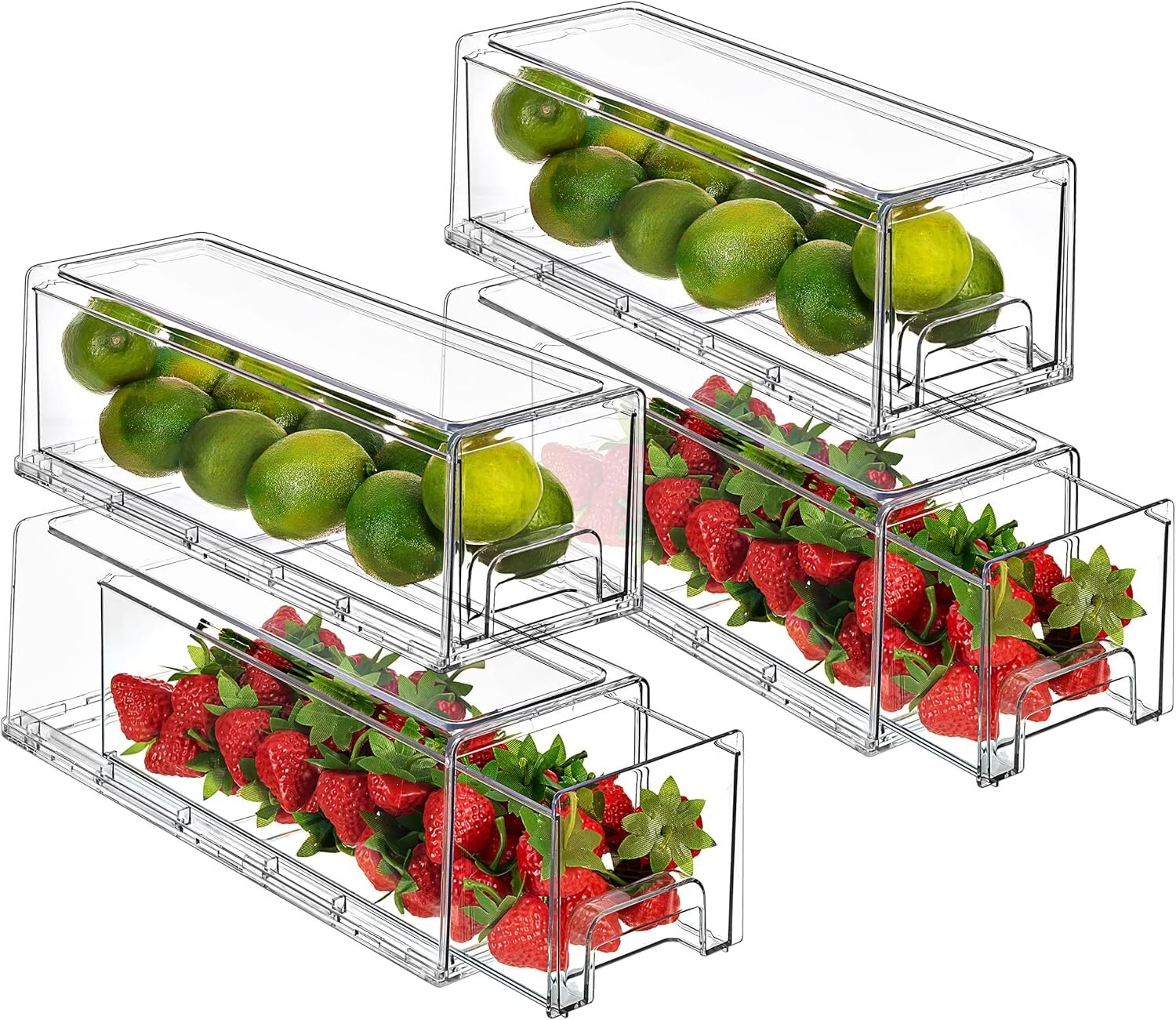 Sorbus Clear Stackable Fridge Drawer Bins (4 Pack Narrow) – 13.25 x 4.75 x 4.25
