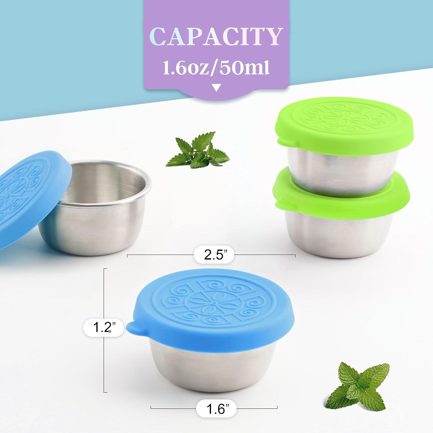 6×1.6 Oz Salad Dressing Containers With Lids, Small Leakproof Reusable Stainl…
