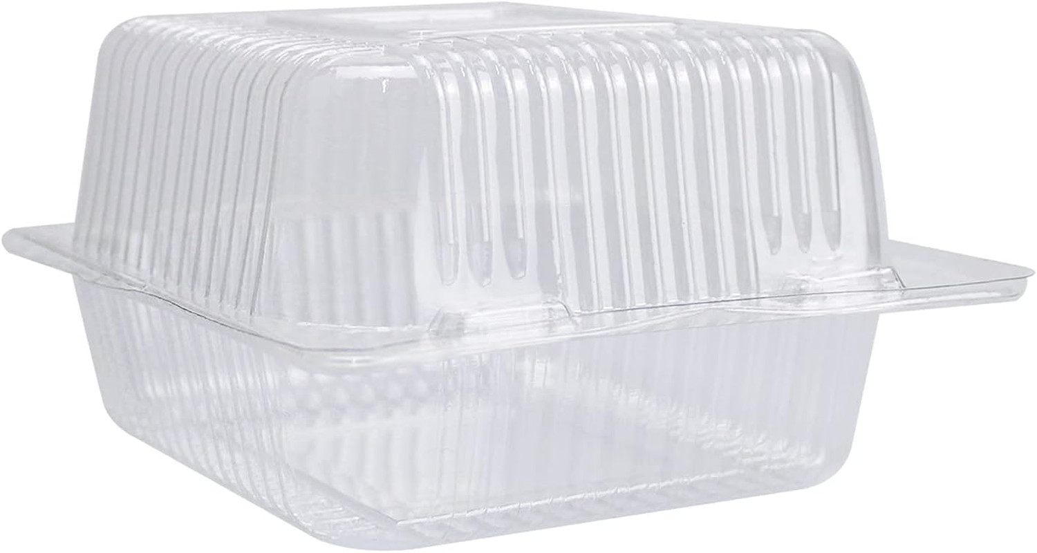 Clear Square Plastic Hinged Food Containers, 50PC Cake Slice Containers, Disposa