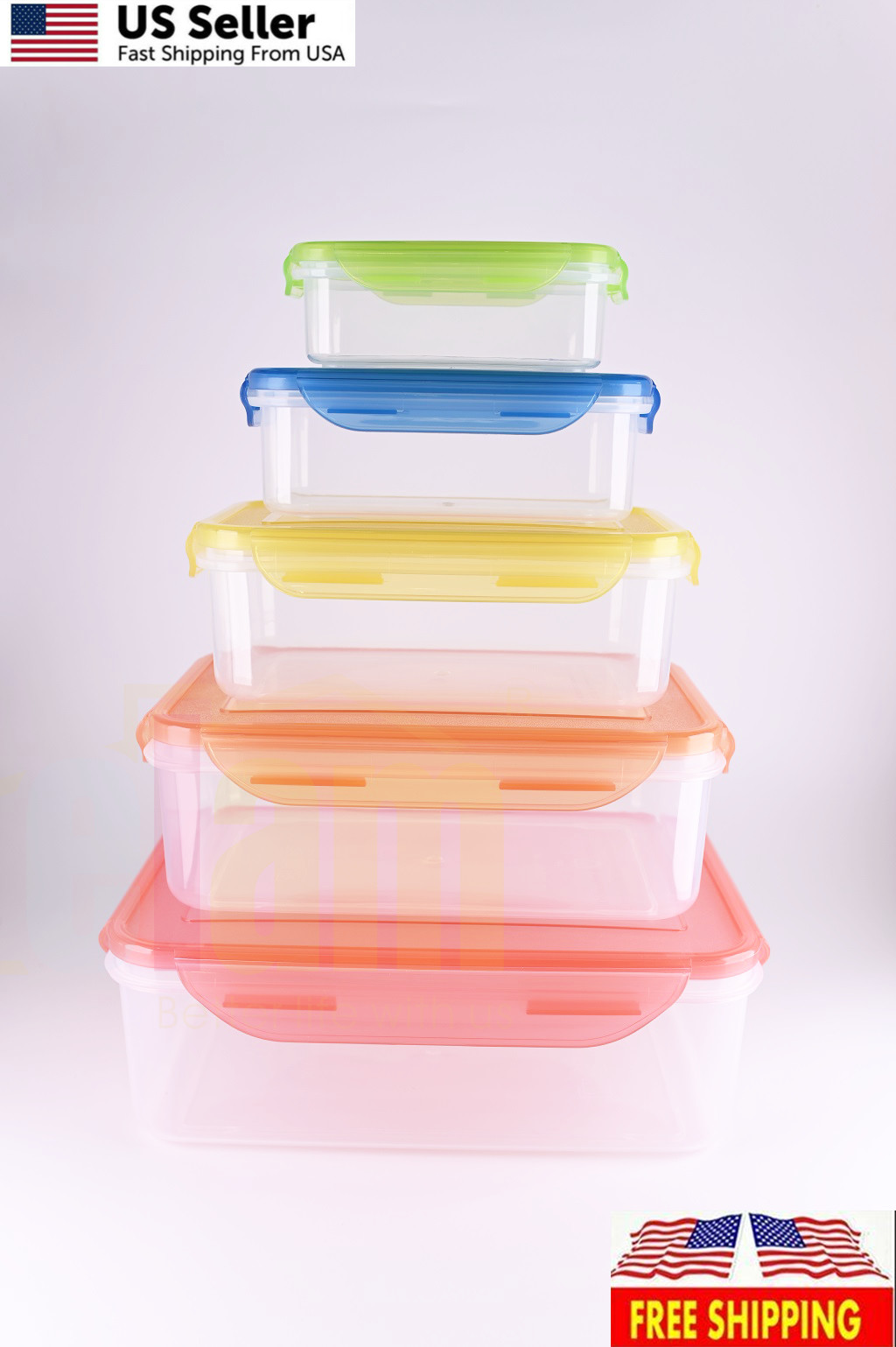CrossFrog 5pc Plastic Containers Airtight Locking Lids BPA Free Microwave safe