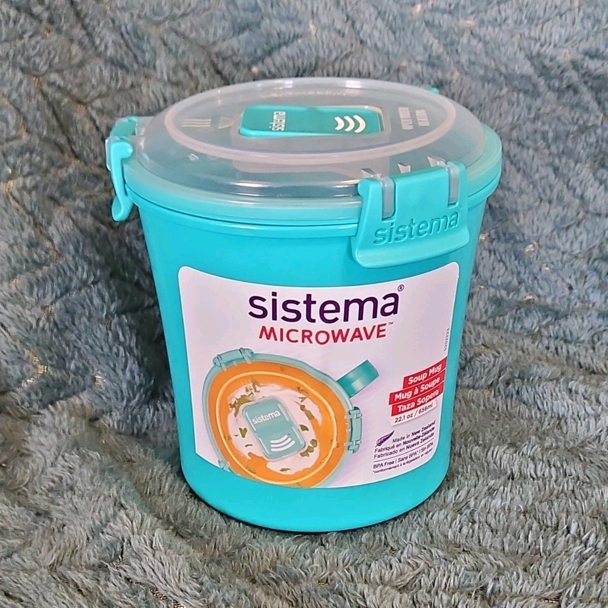 Sistema Turquoise Microwave Soup Mug, Plastic, Vented Lid, 656ml