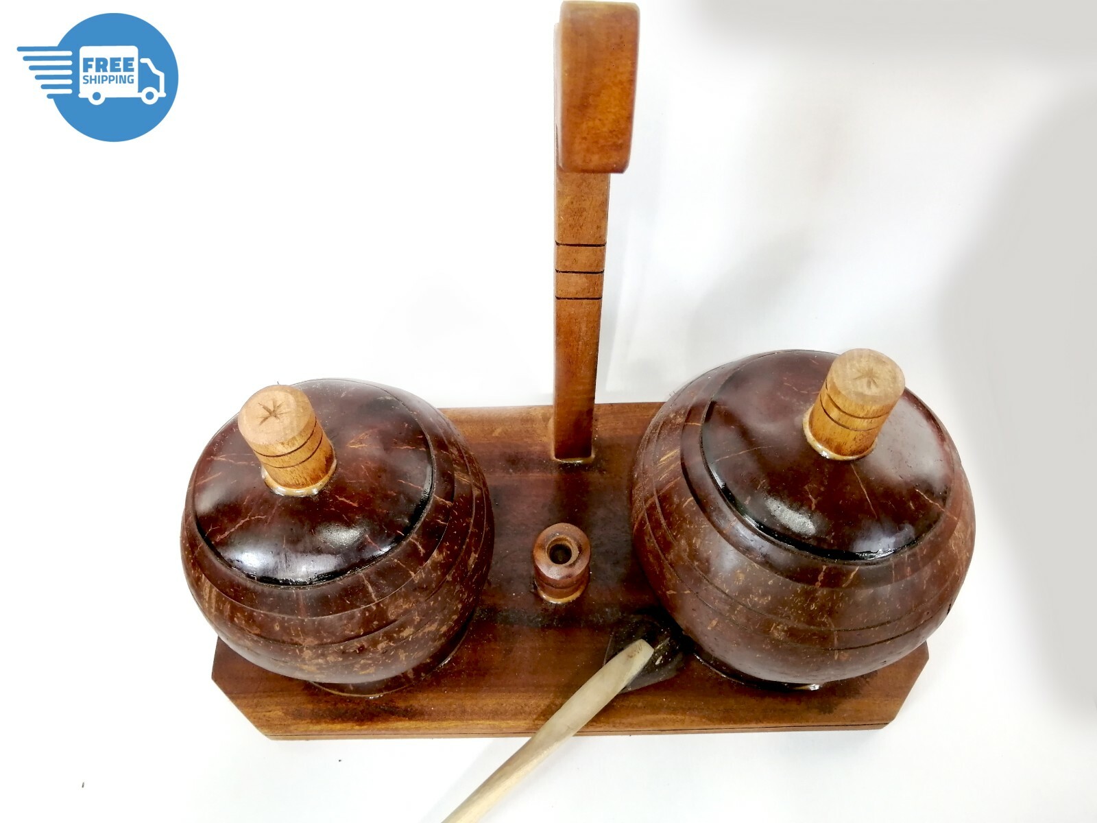 Eco friendly Organic, Handmade Coconut Shell Salt Container & Spoon Natural