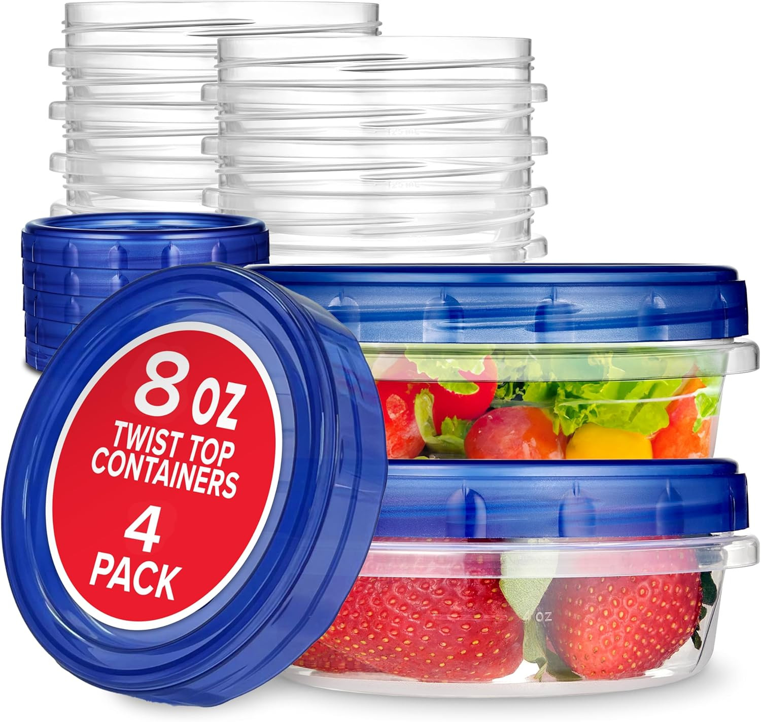 Stock Your Home 8Oz Plastic Containers with Twist Top Lids (4 Pack), 1 Cup Small