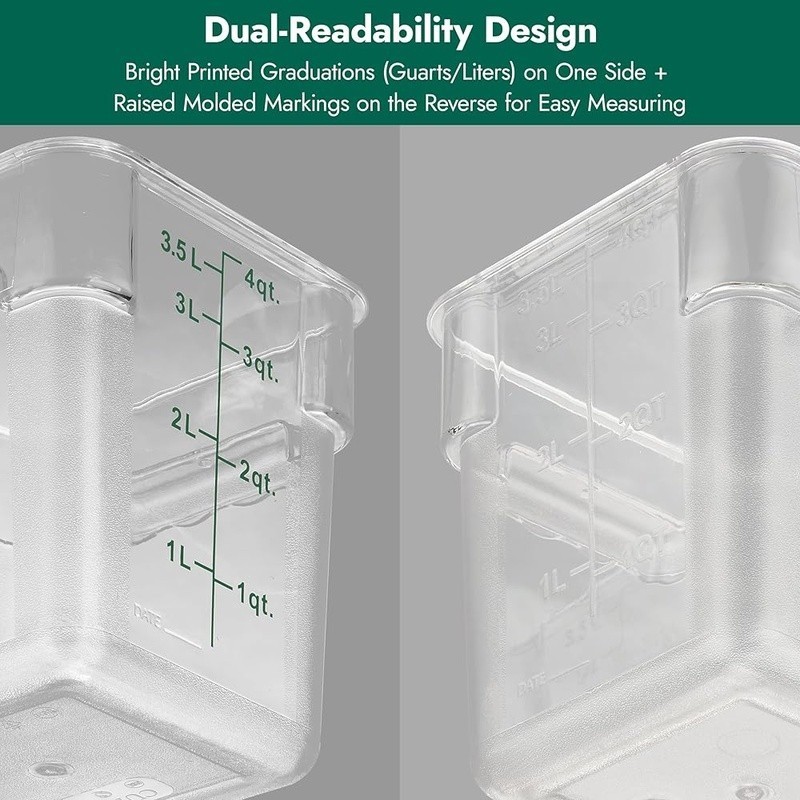 4 Pack Clear Food Storage Containers W/ Green Lids Stackable Polycarbonate New