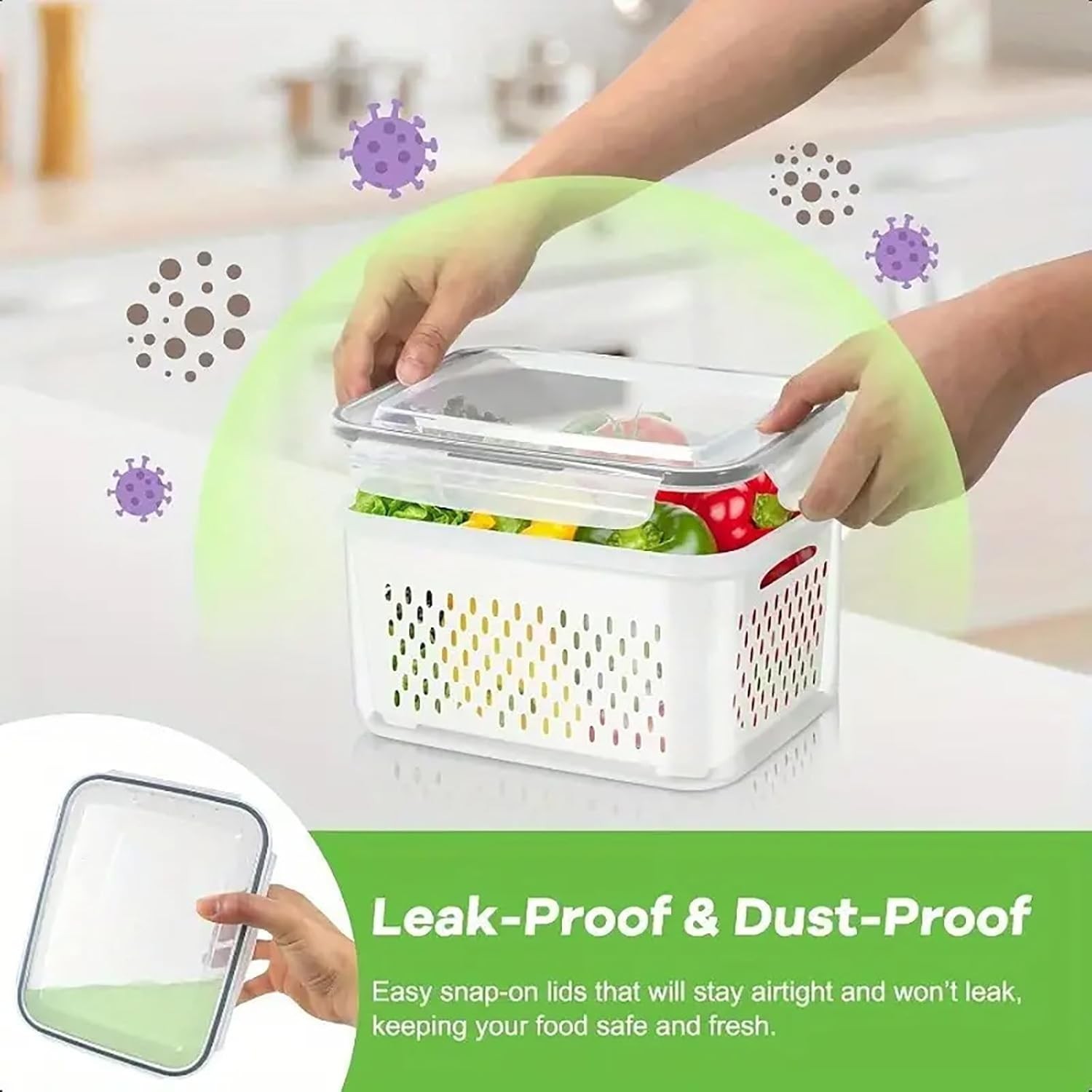 3pcs 4 in 1 Fruit Containers for Fridge with Removable Colanders and Lids, Ai…