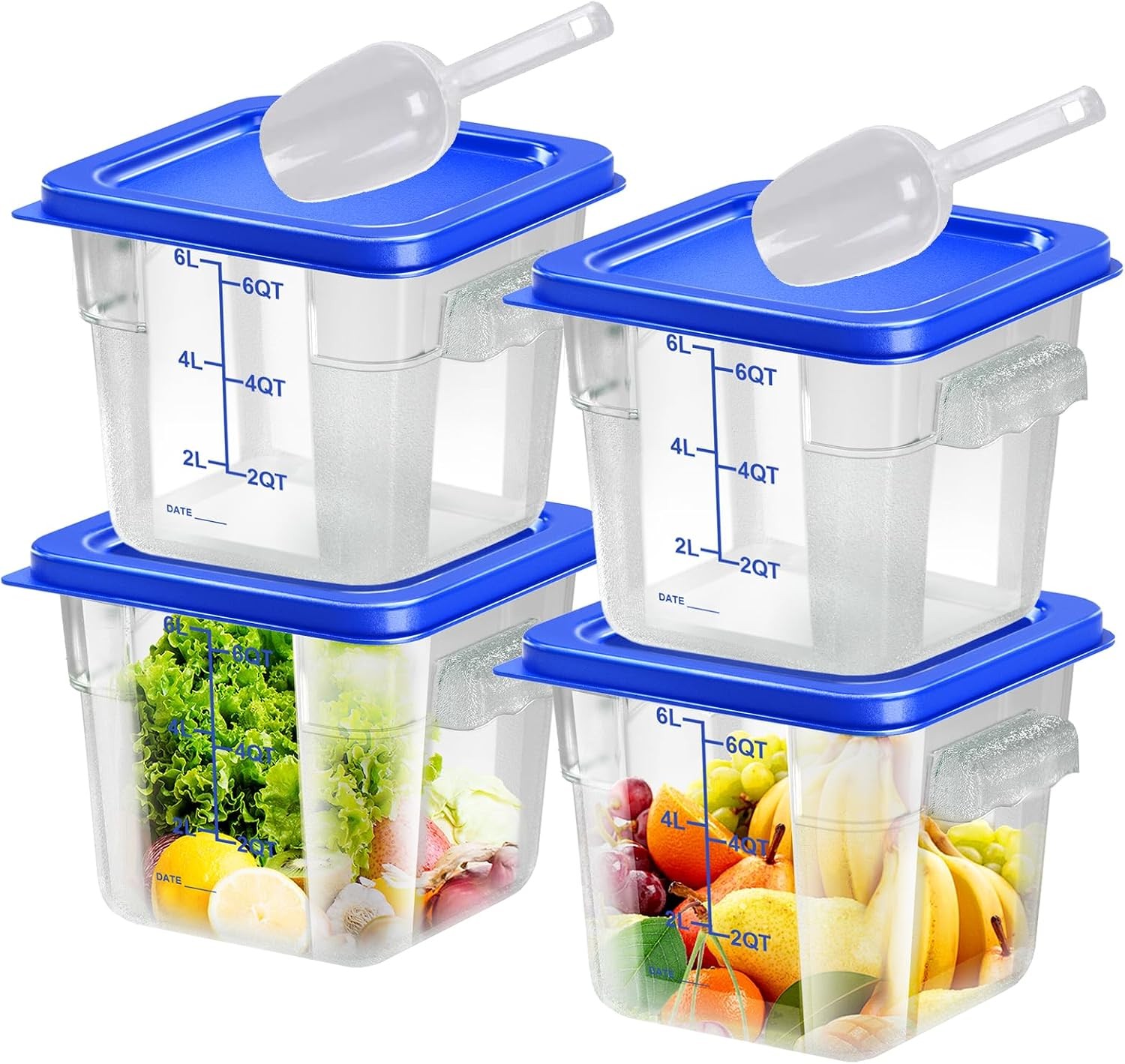 6 pcs 2qt Food Storage Containers W/ Lid Square Clear Commercial Food Storage