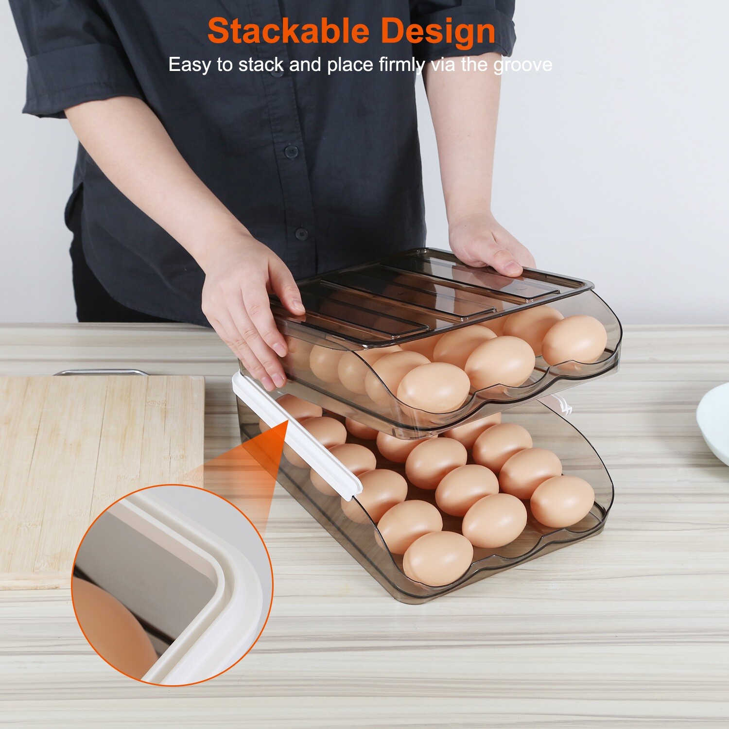 36 Eggs Double Layer Storage Auto Rolling Egg Holder Organizer for Refrigerator