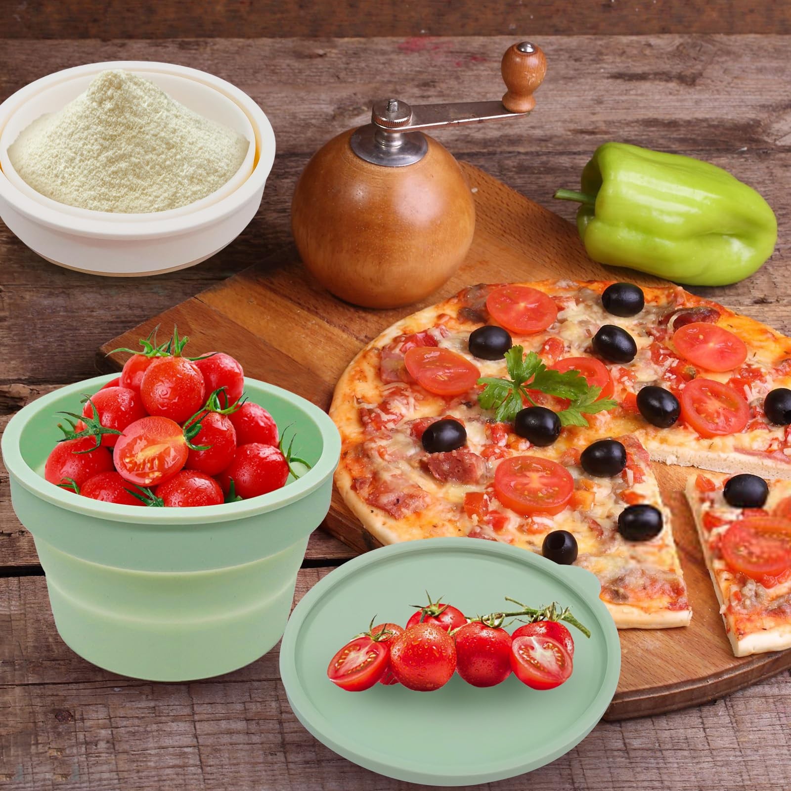 4PCS Pizza Dough Proofing Box – Stackable Silicone Pizza Storage Containers w…