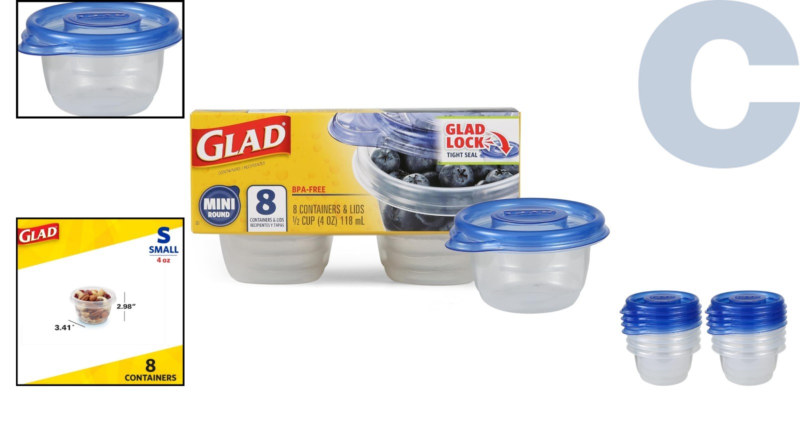 Ware 4 Oz BPA Free Mini Round Food Storage Containers – 8 Count, Airtight & L…