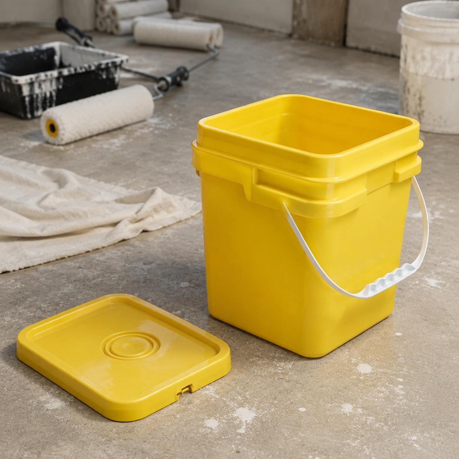 16L Square Pail Thickened Square Plastic Pail Balanced-Carry Grip Handle