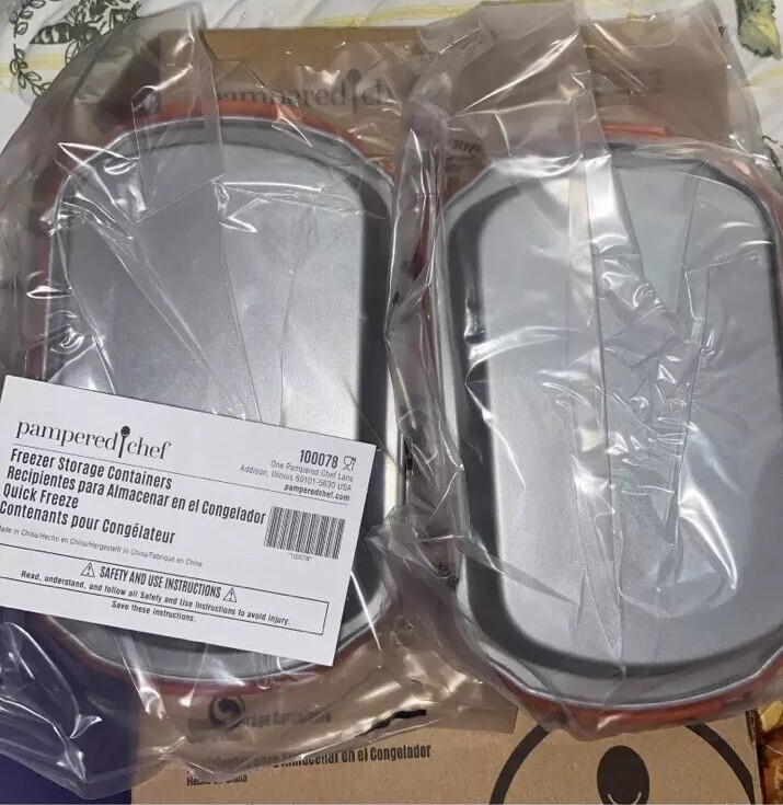 Lot of 2 Pampered Chef Freezer Storage Containers with Lids 100078 Quick Freeze