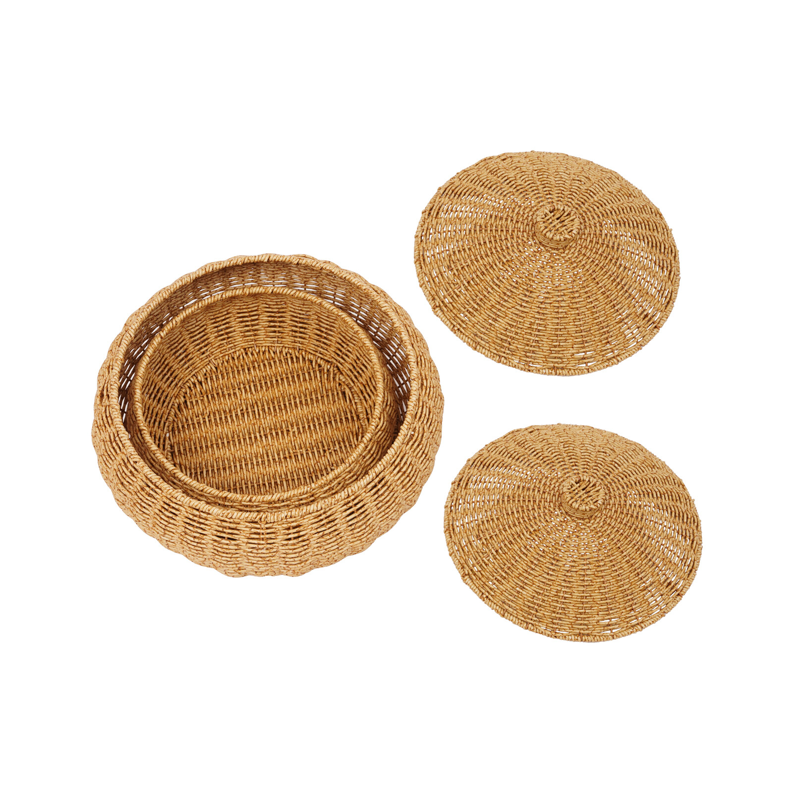 2PCS Vintage Farmhouse Round Hand Woven Storage Basket with Lids for Home
