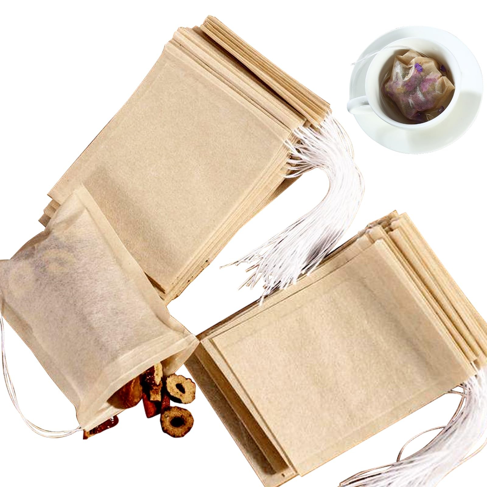 NEPAK 200Pcs Tea Filter Bags for 200 pcs 3.15 x 3.94 inches Bags, Brown