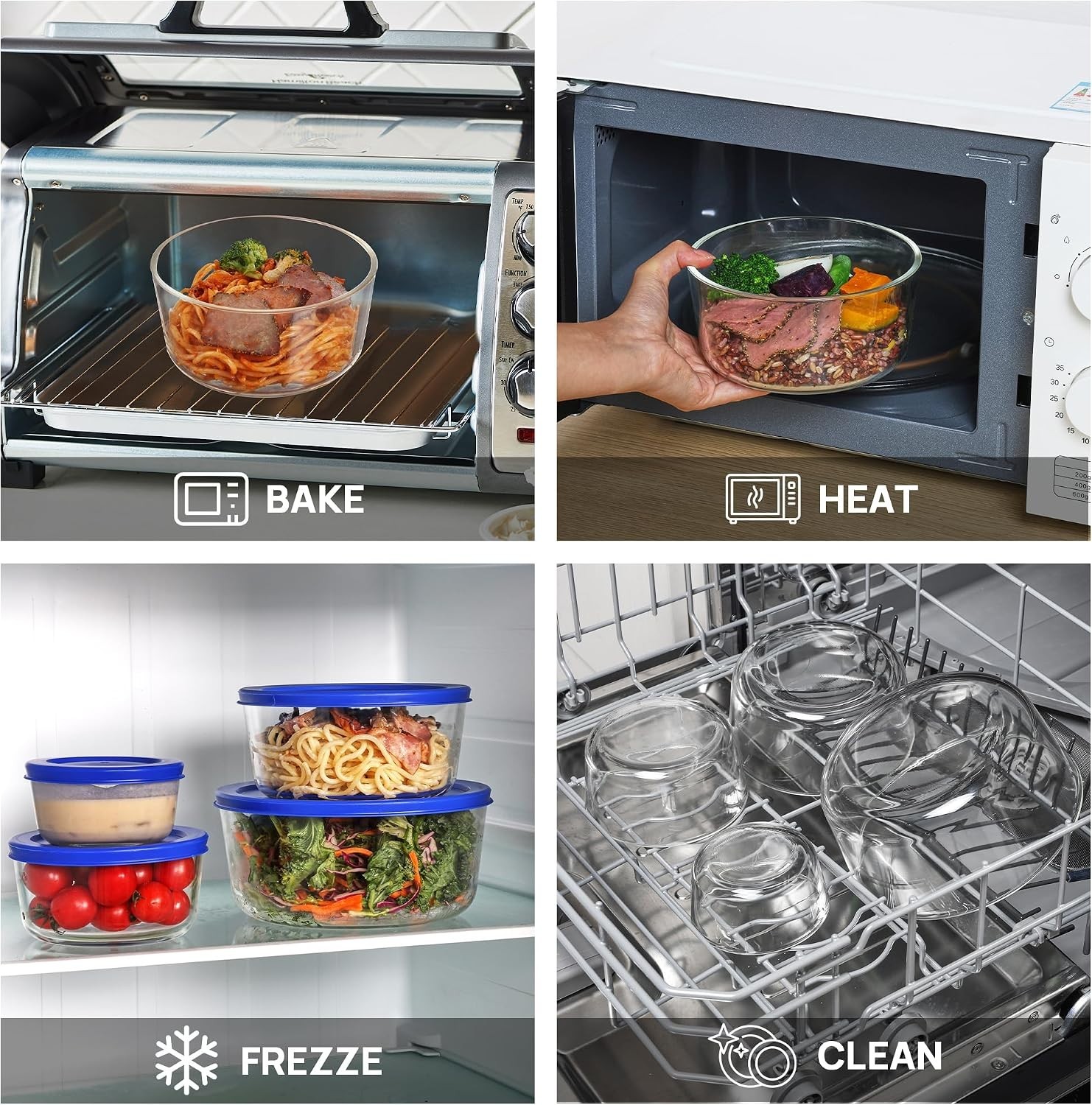 4 Pack Glass Bowls with Lids 1, 2, 4, 7 Cup, Food Storage Containers, Meal Pr…