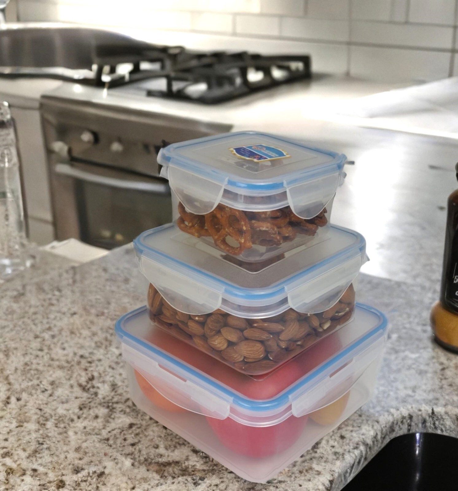 Kitchen Plastic Food Containers with Lid Leak Proof & Freezer Safe, 3 Pcs Set