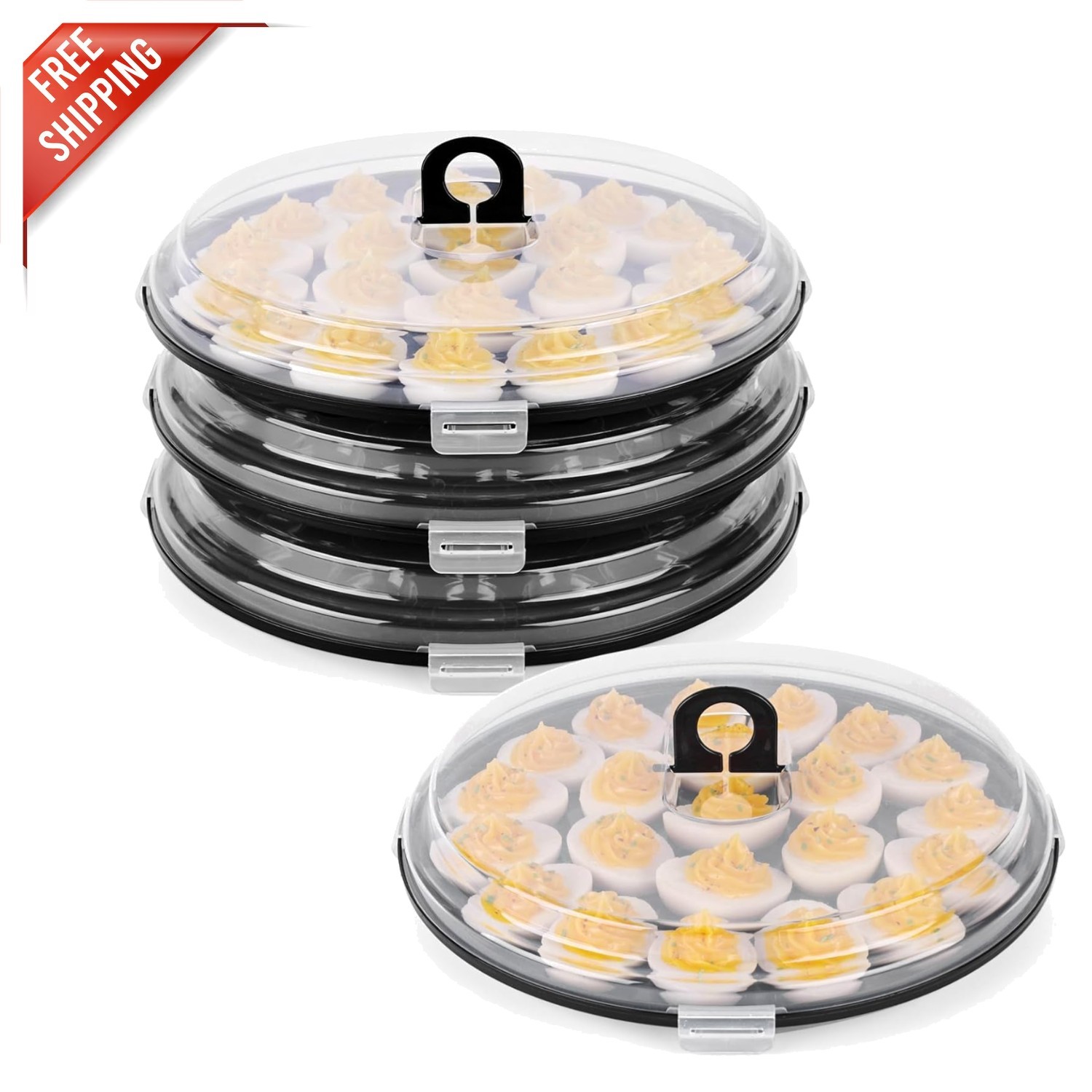 Elegant 3PCS Black Deviled Egg Carrier with 66 Slots for Effortless Transport