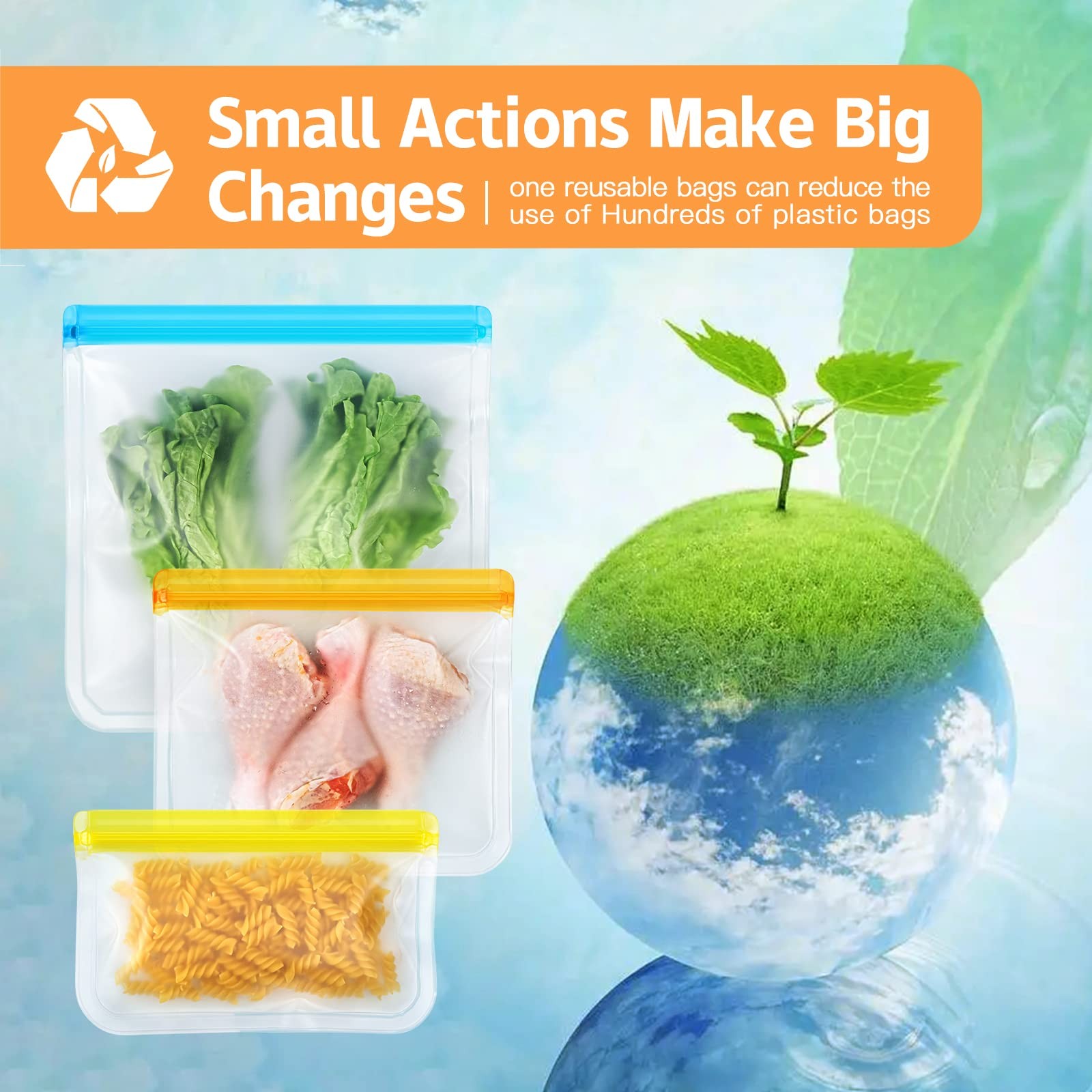 10 Pack Reusable Ziplock Bags Silicone Leakproof Reusable Freezer Bags Bpa Free