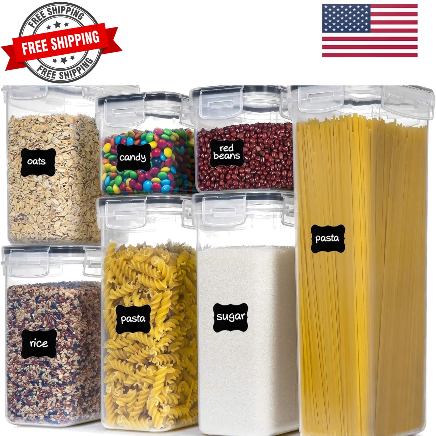 Airtight Food Storage Containers with Lids, 7 PCS BPA Free Kitchen Canisters …