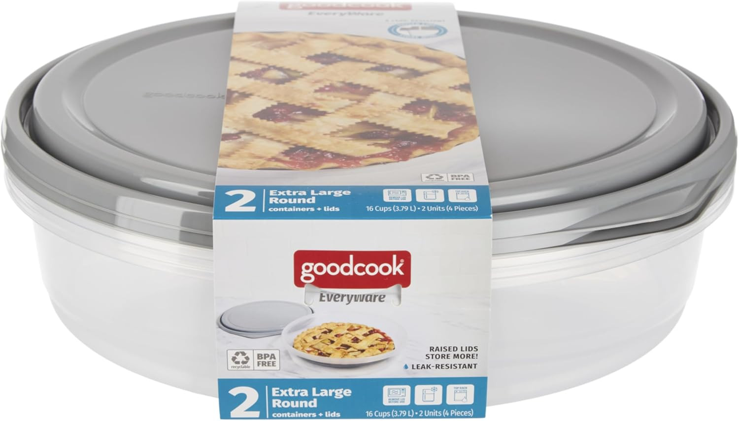 Goodcook Everyware Extra Large 12 Inch round Container 2 Pack, BPA Free