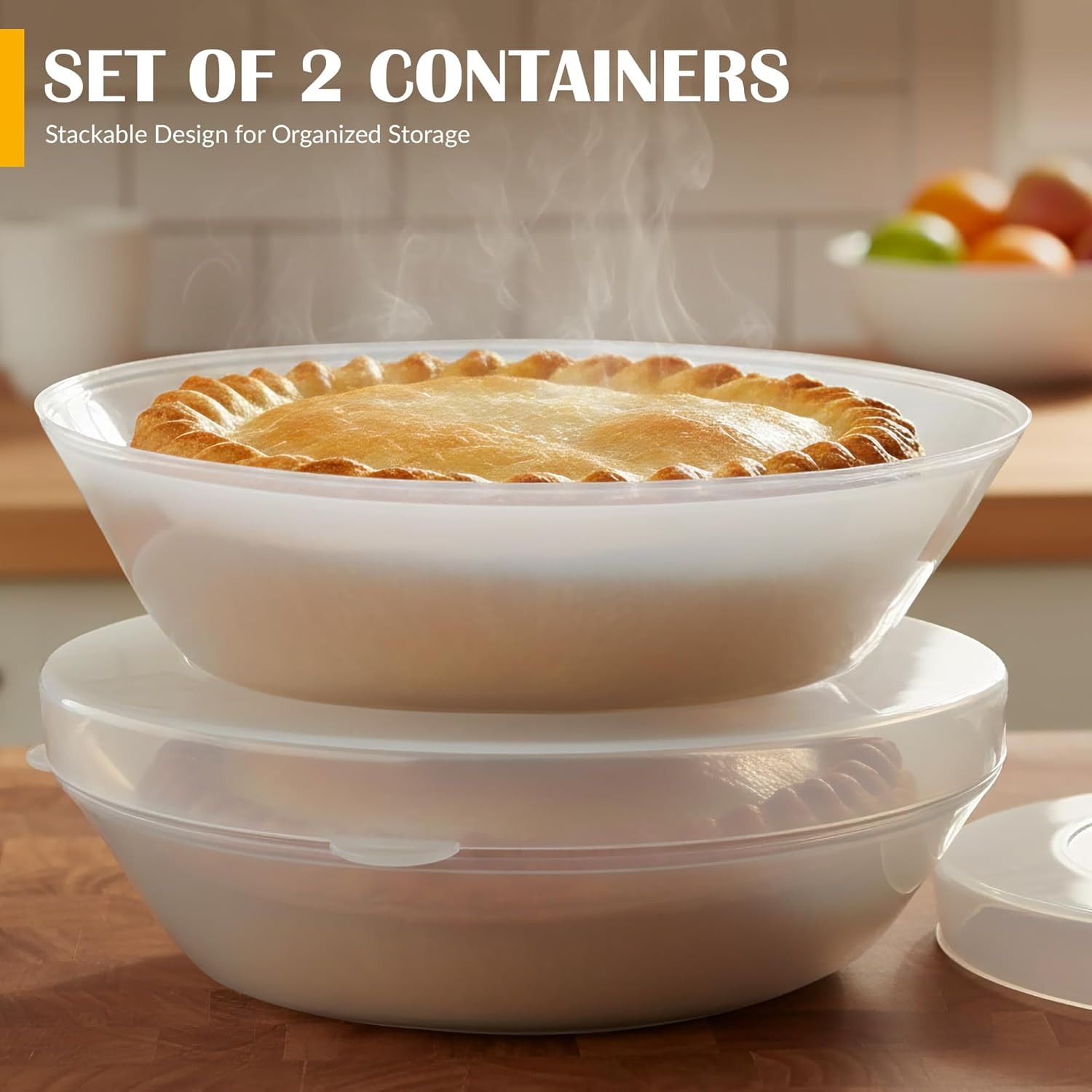 2 Pack Pie Carrier with Airtight Lid – BPA Free Pie Storage Container with Cover