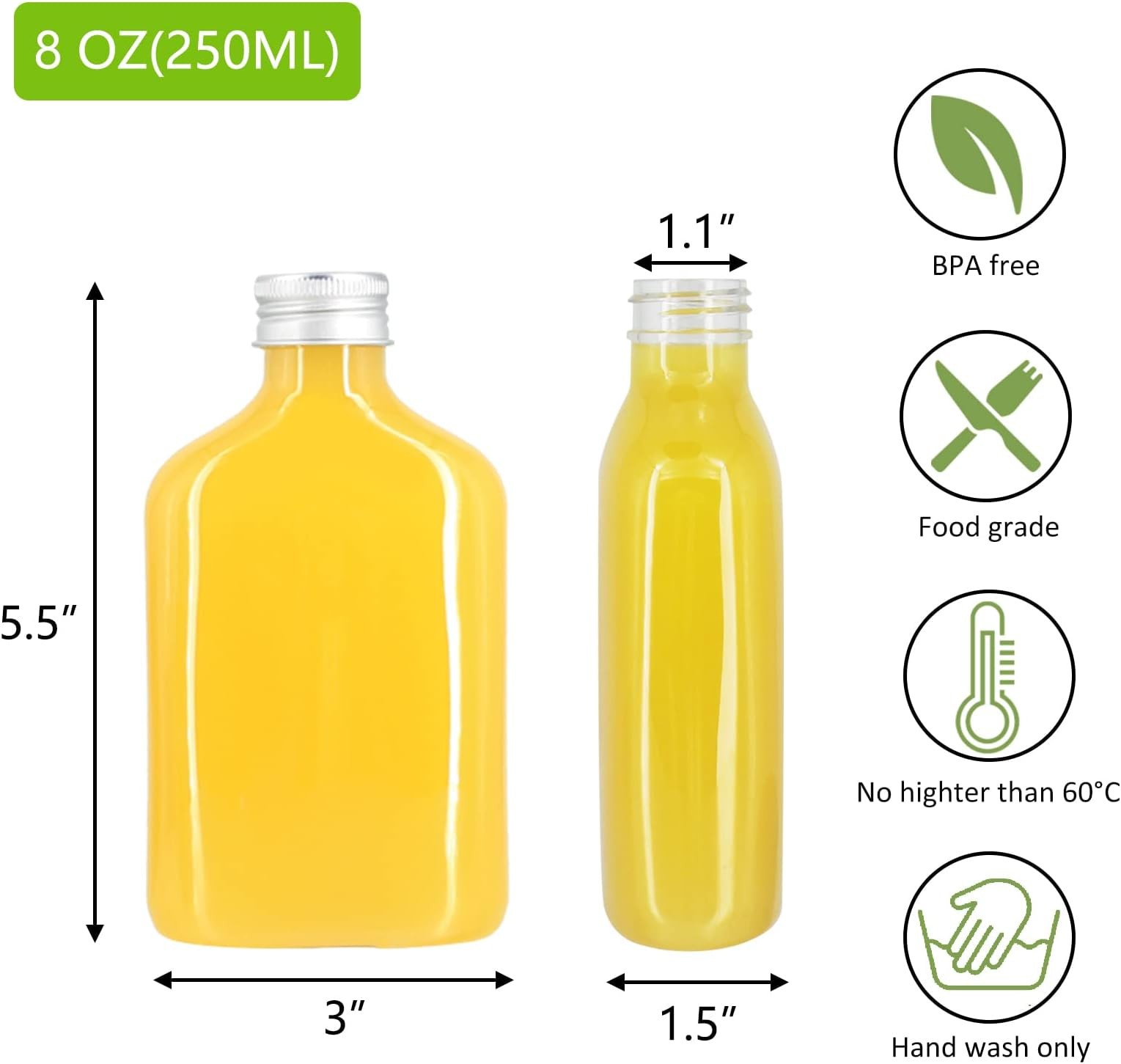 zmybcpack 24 Pack 8oz Plastic Juice Bottles with Caps, Flat Juice Bottles Bev…