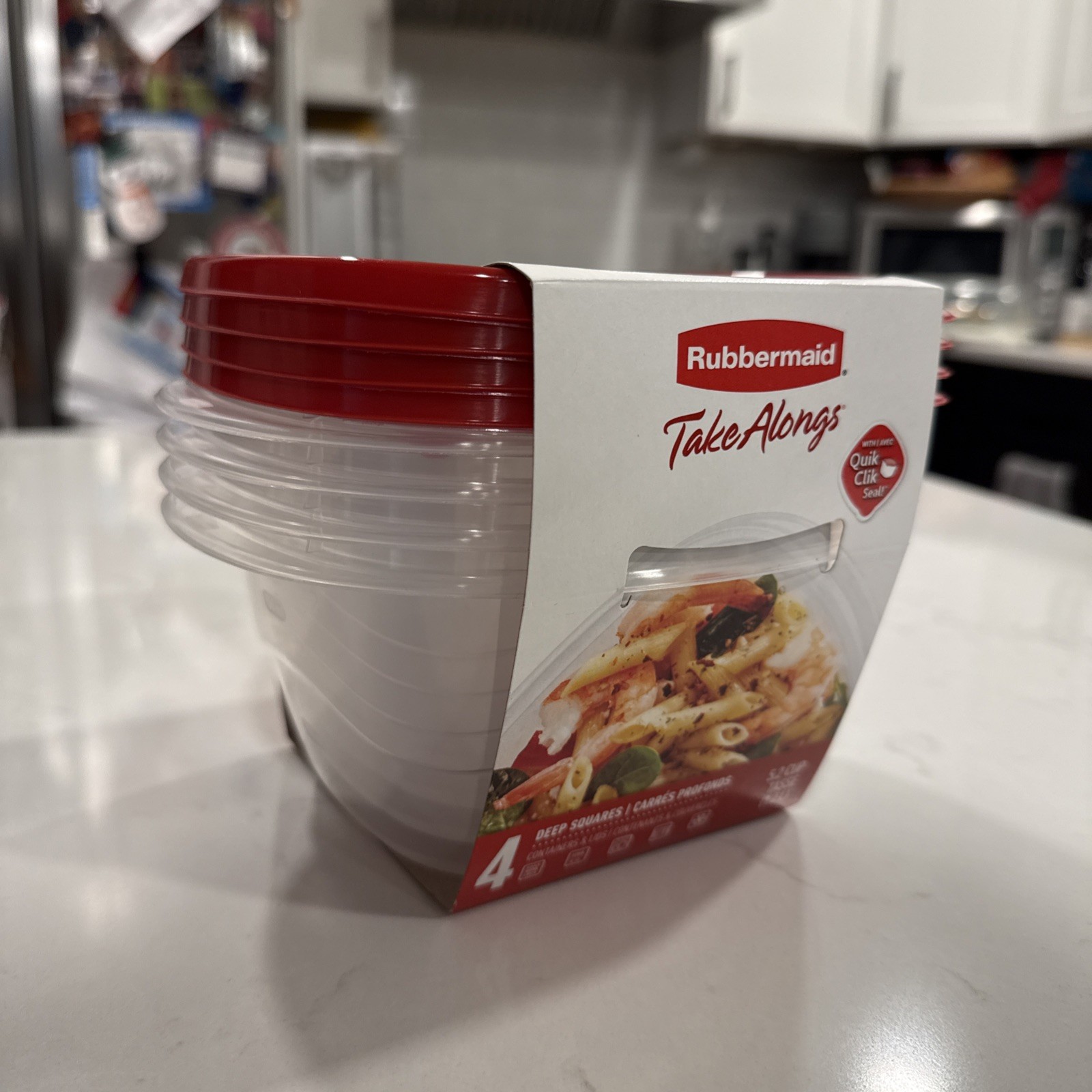 Rubbermaid TakeAlongs Set of 4 Deep Squares Clear with Red Lid 5.2 Cups