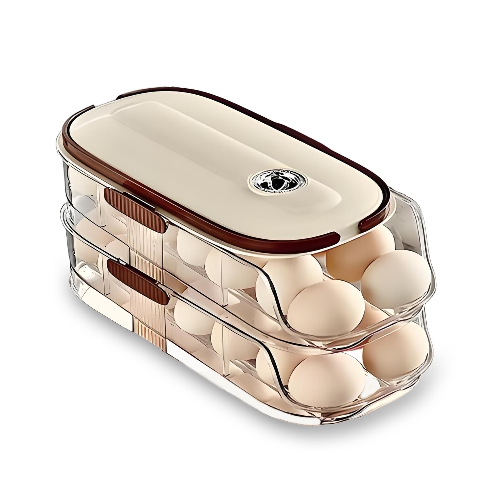 Egg Holder for Fridge with Lid and Handle，automatic Rolling Egg Dispenser for…
